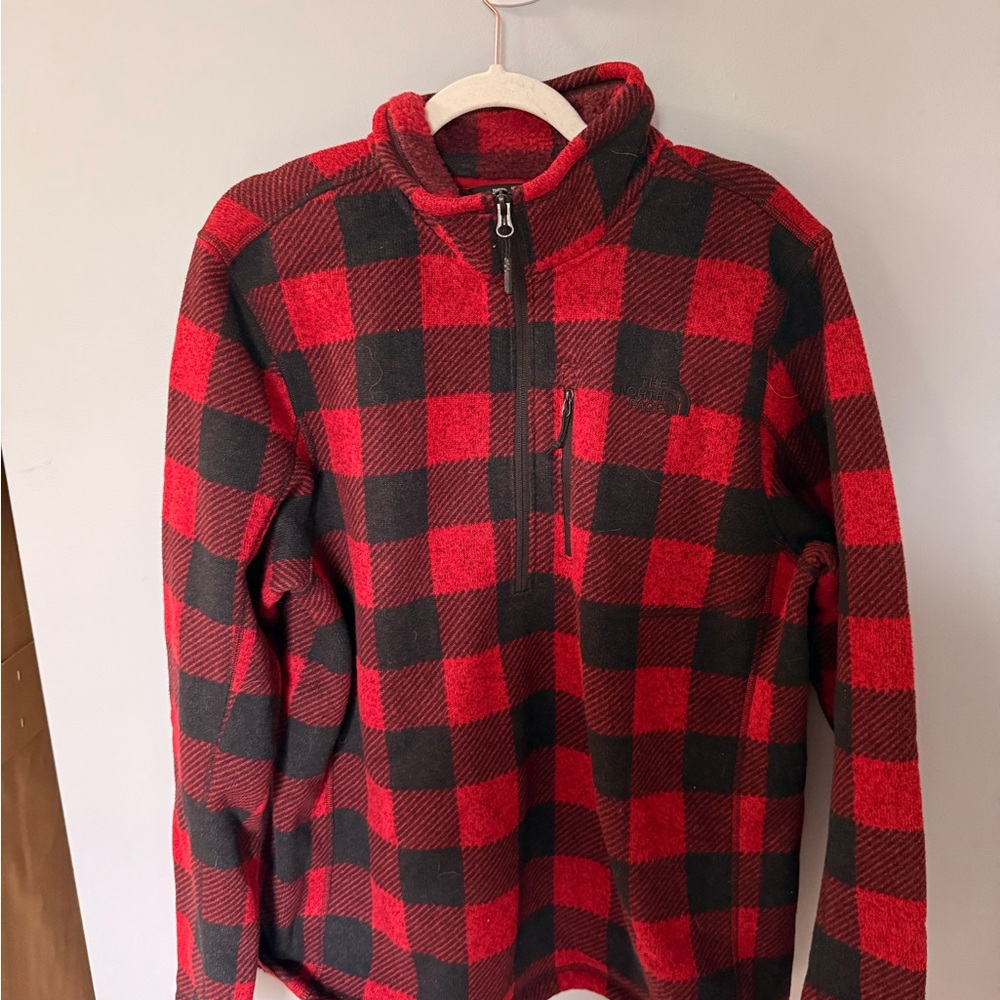 Men's Red and Black Check Half-Zip Sweater